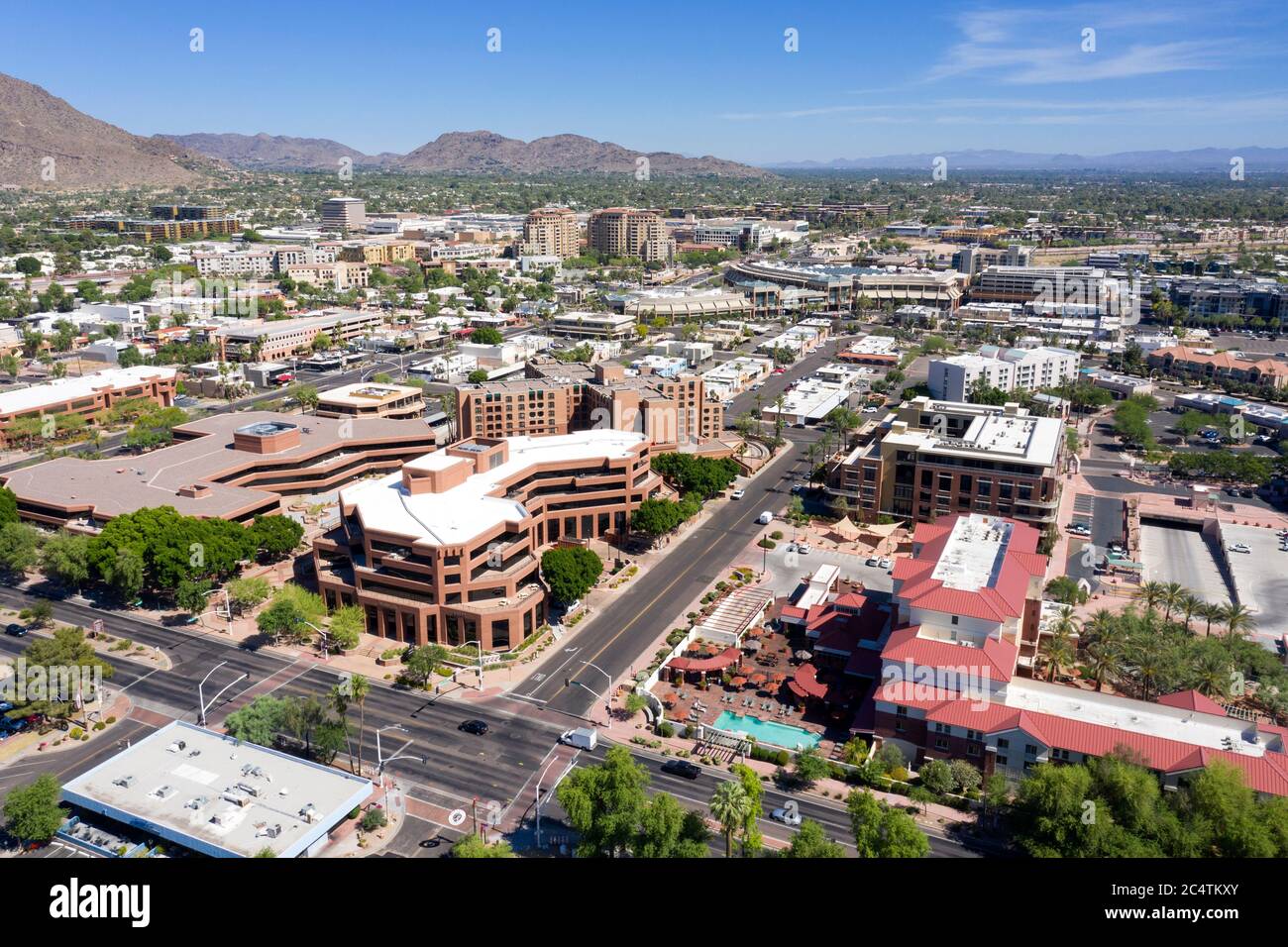 Luftaufnahmen über der Innenstadt von Scottsdale Arizona Stockfoto