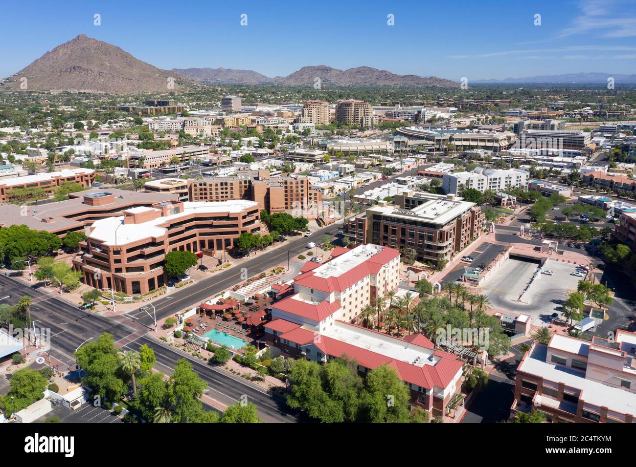 Luftaufnahmen über der Innenstadt von Scottsdale Arizona Stockfoto