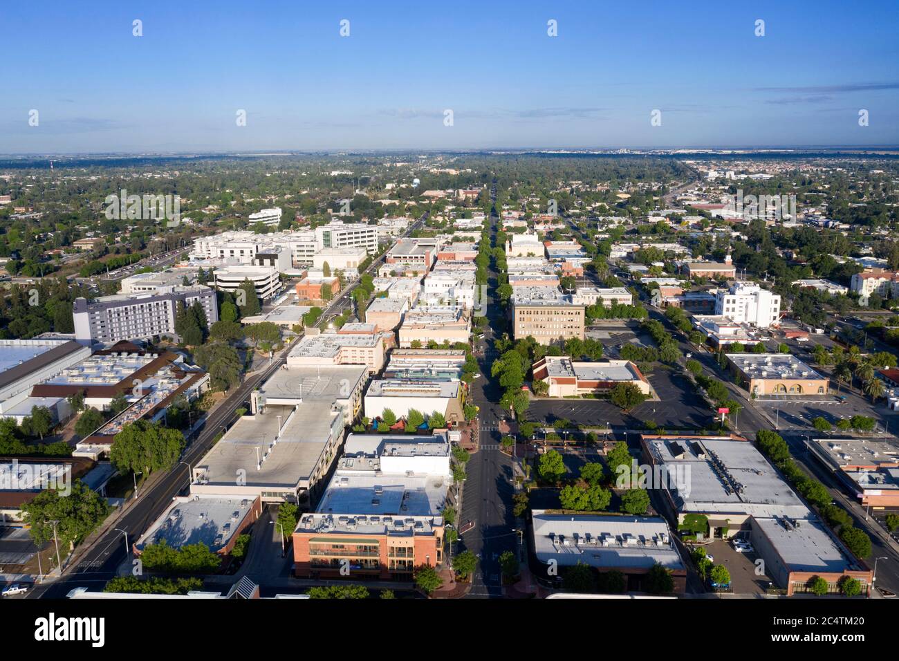 Luftaufnahme über der Innenstadt von Visalia, Kalifornien Stockfoto