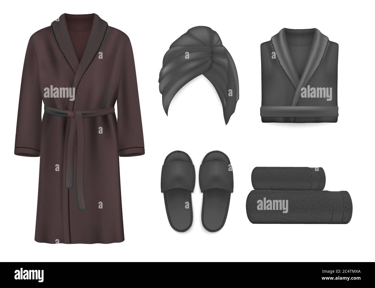 Schwarz Spa Kleidung Mockup Set, Vektor isoliert Illustration Stock Vektor