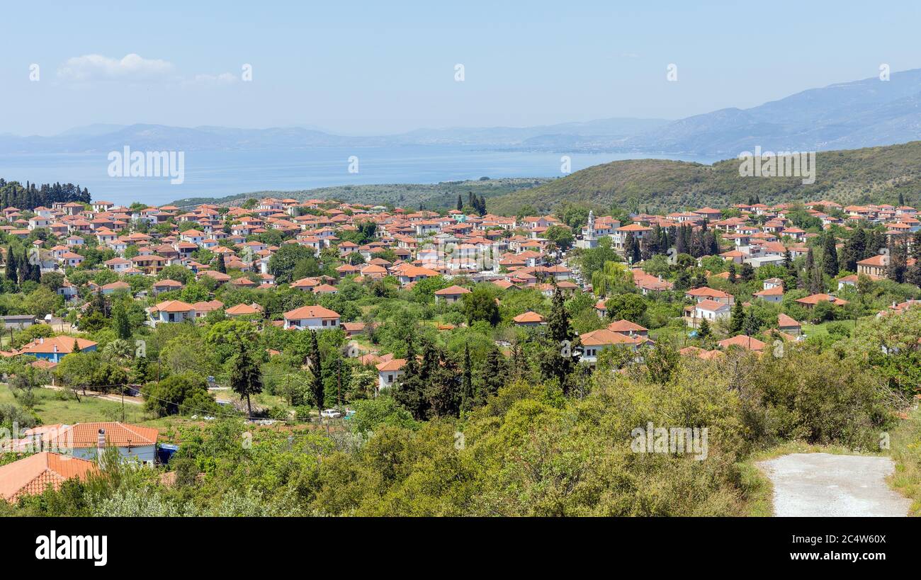 Blick auf das Dorf Argalasti, Pelio, Griechenland Stockfoto
