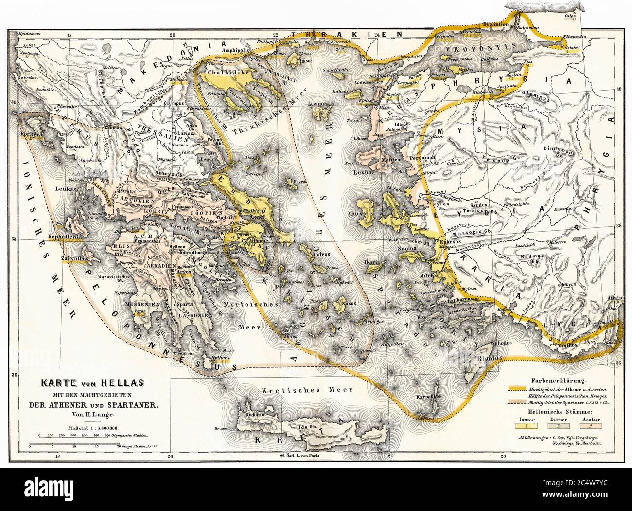 Gebiet des alten Hellas, Sparta und Athen Stockfoto