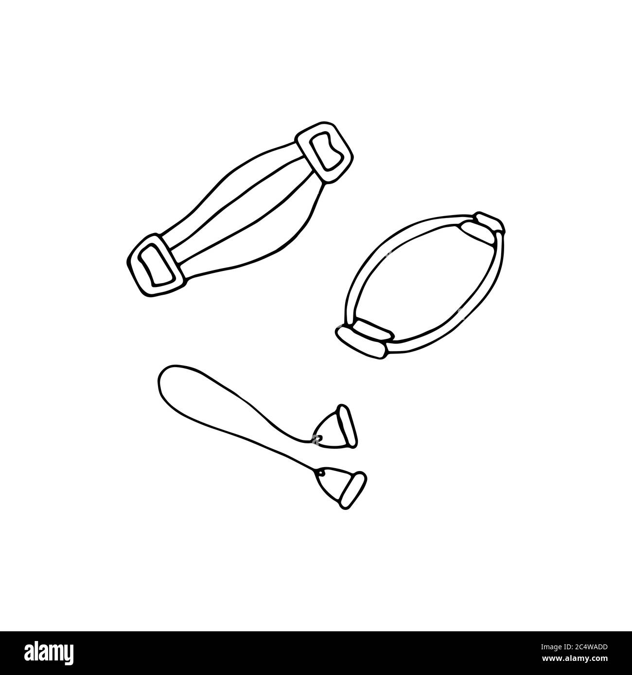 Trainingsexpander, Röhrenexpander, isotonischer Ring. Sporttrainingsgeräte. Handgezeichnete Vektorgrafik Stock Vektor