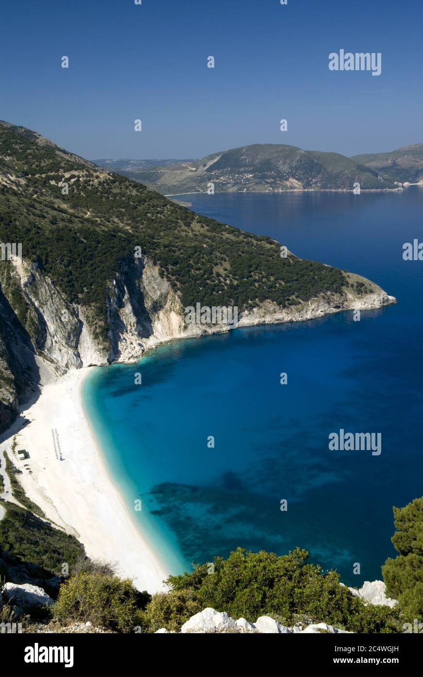 Myrtos Strand in der Nähe von Assos Kefalonia Ionische Inseln Griechenland. Stockfoto