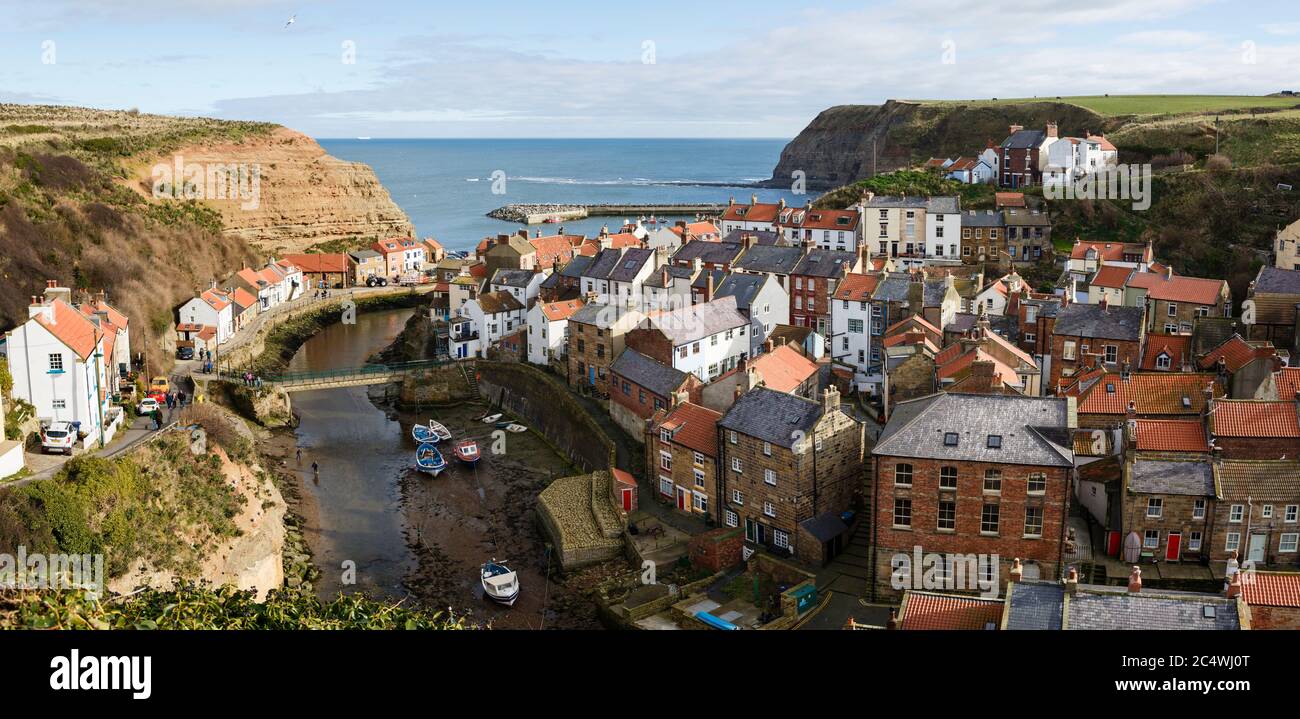 Panoramablick auf Staithes, North Yorkshire Stockfoto