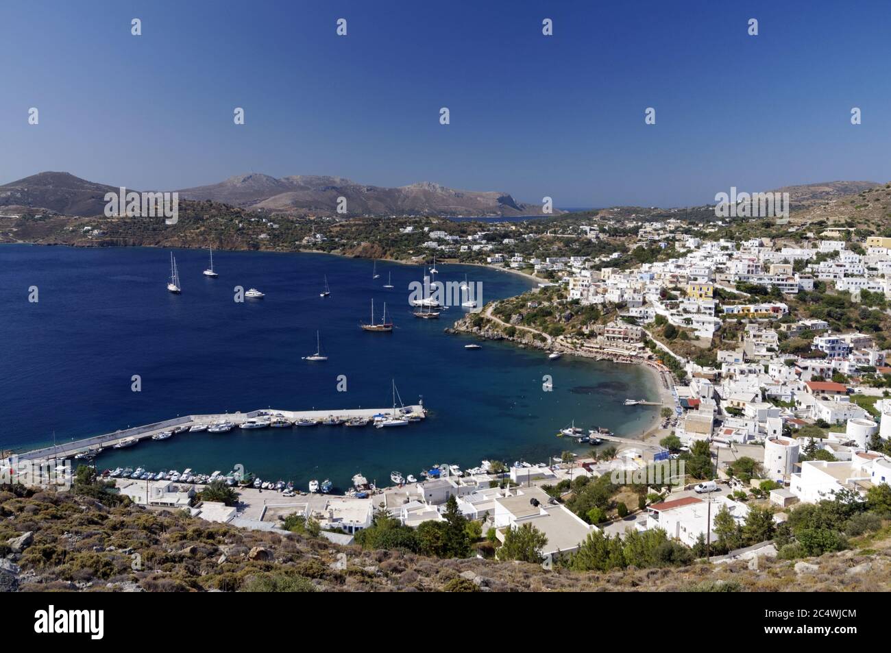 Blick auf Panteli, Leros, Dodekanes, Griechenland. Stockfoto