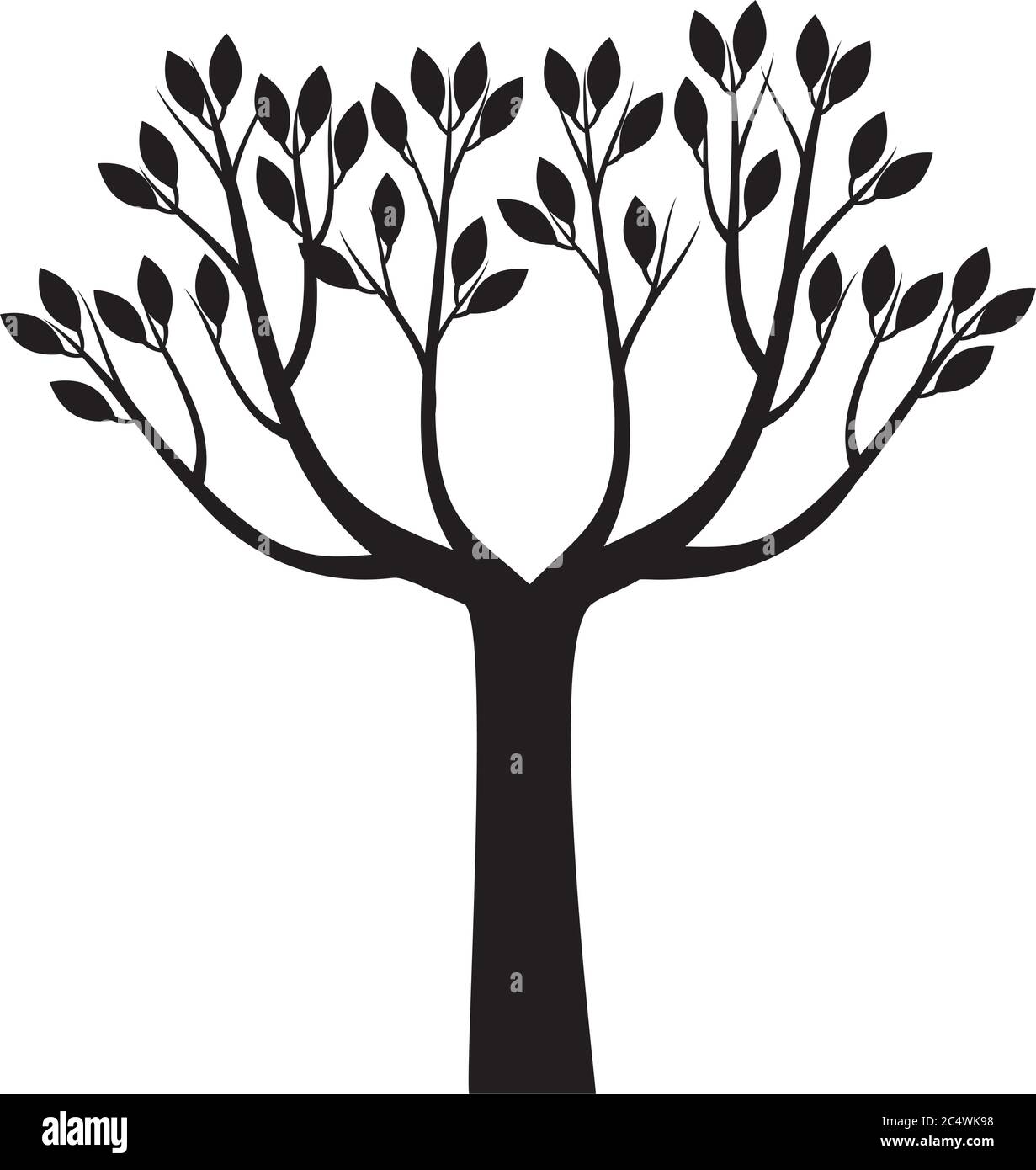 Schwarzer Baum mit Blättern. Vektordarstellung. Pflanzen Sie im Garten. Stock Vektor