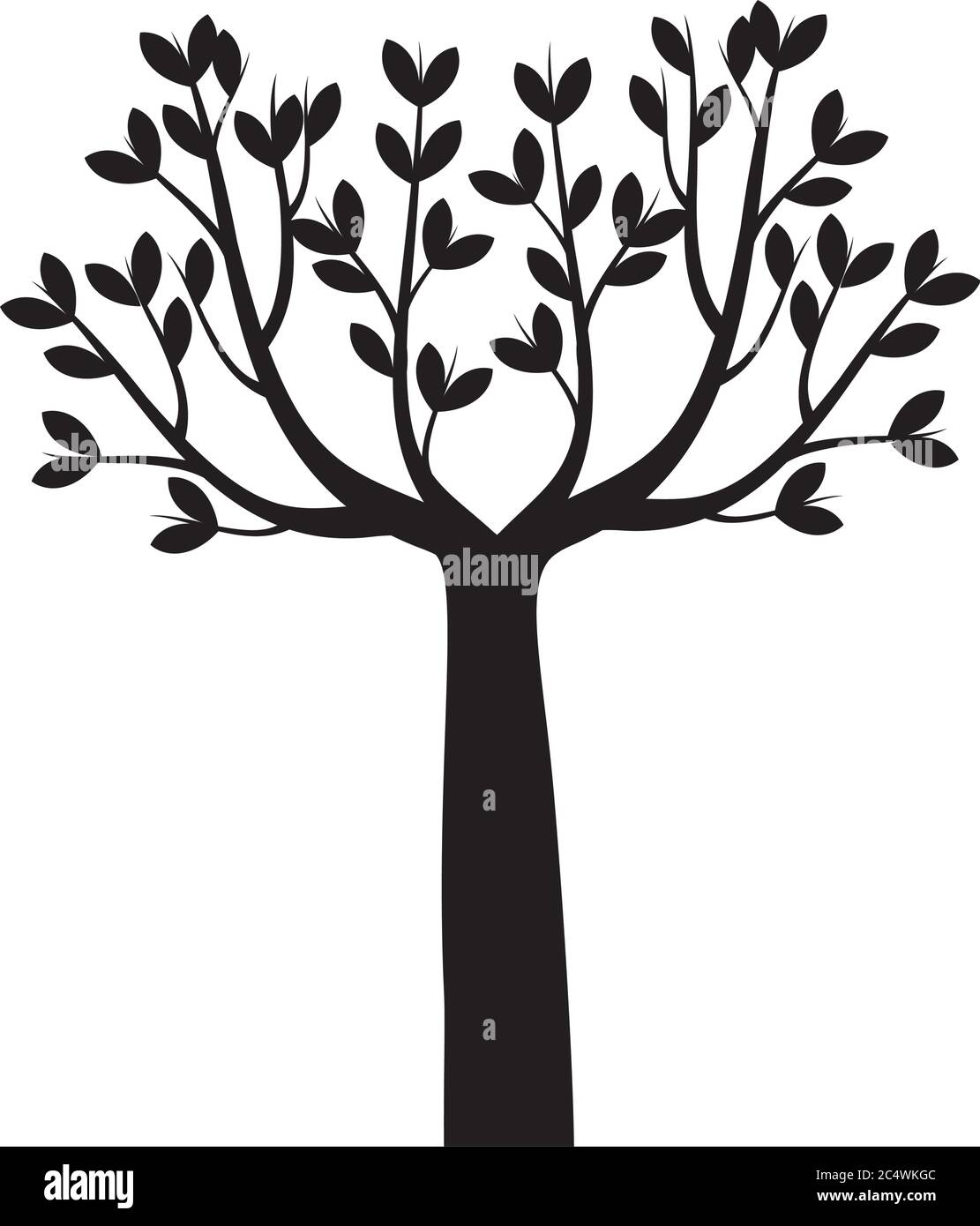 Schwarzer Baum mit Blättern. Vektordarstellung. Pflanzen Sie im Garten. Stock Vektor