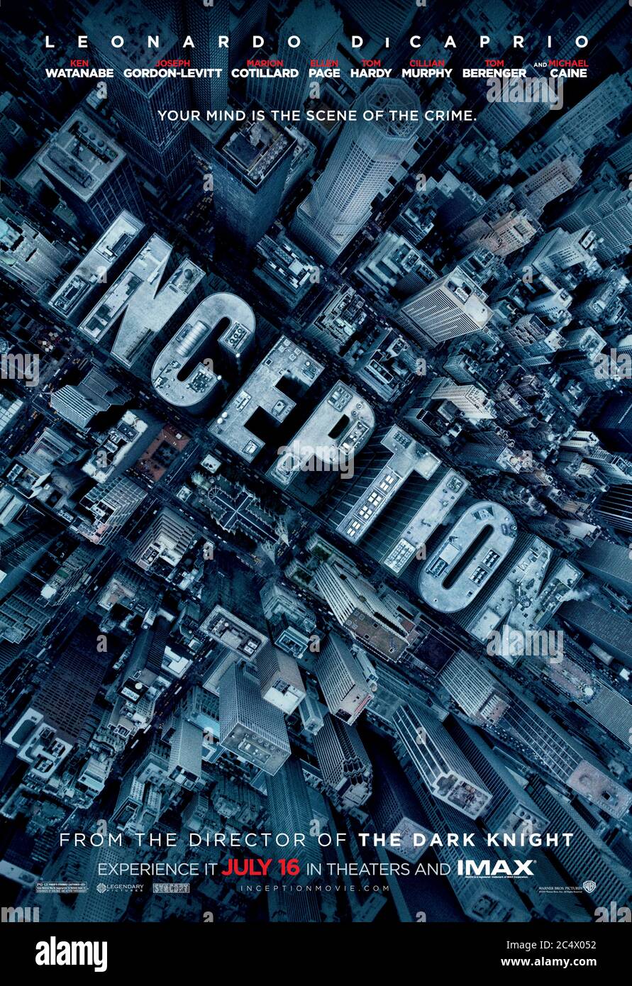 Inception (2010) Regie: Christopher Nolan mit Leonardo DiCaprio, Joseph Gordon-Levitt, Ellen Page, Tom Hardy und Ken Watanabe. Ein Team bricht in das Unterbewusstsein eines Geschäftsmannes mit Dream Sharing-Technologie ein, um eine Pflanze ein Saatgut, seine Entscheidung in der realen Welt zu beeinflussen. Stockfoto