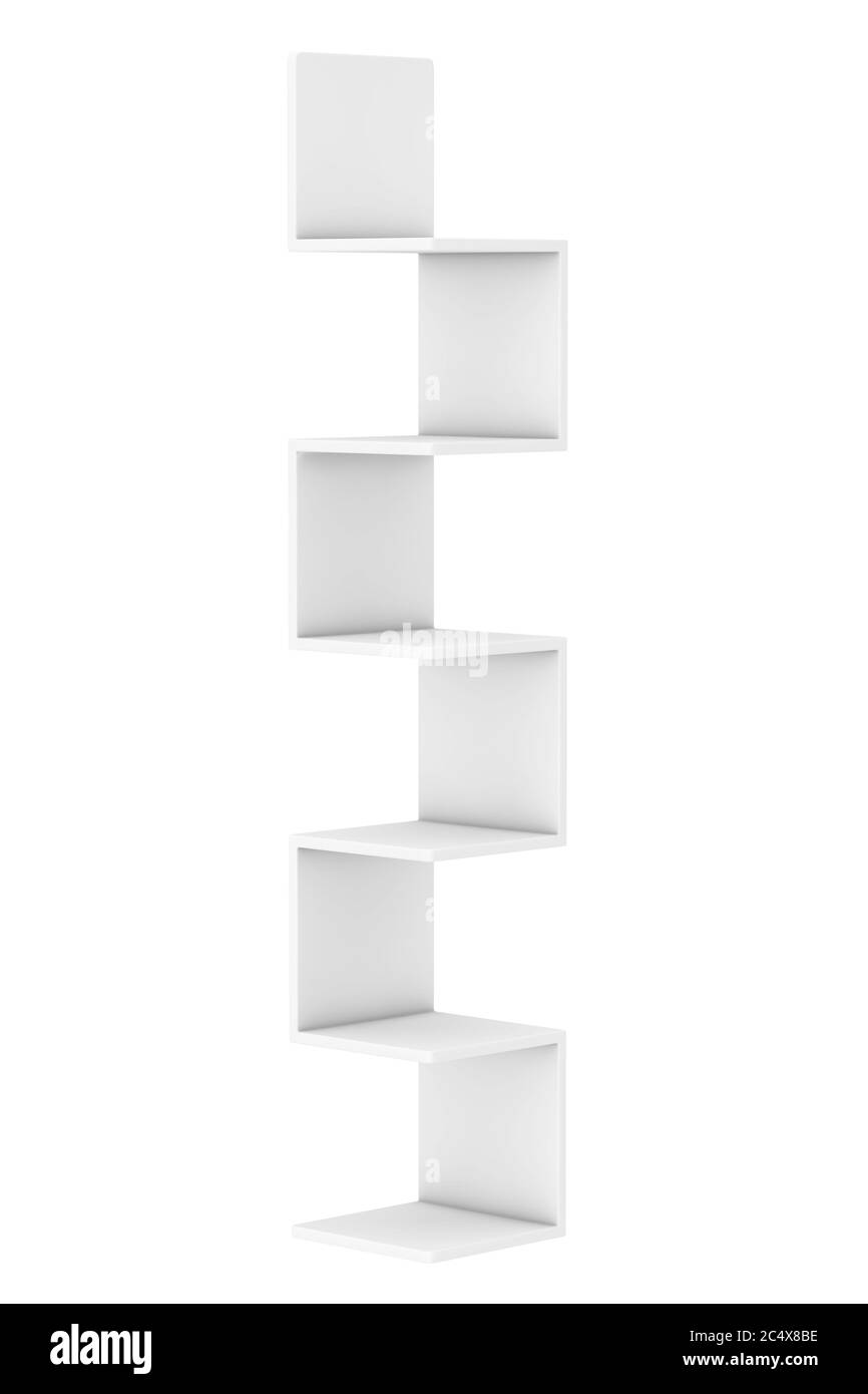 Modernes leeres weißes Bücherregal im Tonstil auf weißem Hintergrund. 3d-Rendering Stockfoto