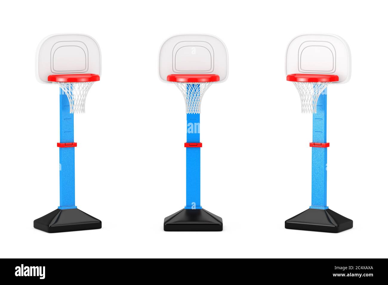 Kinder Spielzeug Basketball Ring mit Netz auf weißem Hintergrund. 3d-Rendering Stockfoto