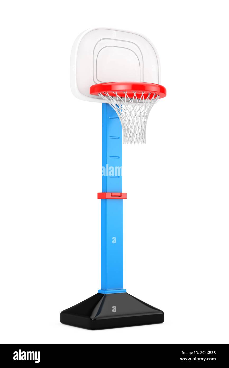 Kinder Spielzeug Basketball Ring mit Netz auf weißem Hintergrund. 3d-Rendering Stockfoto