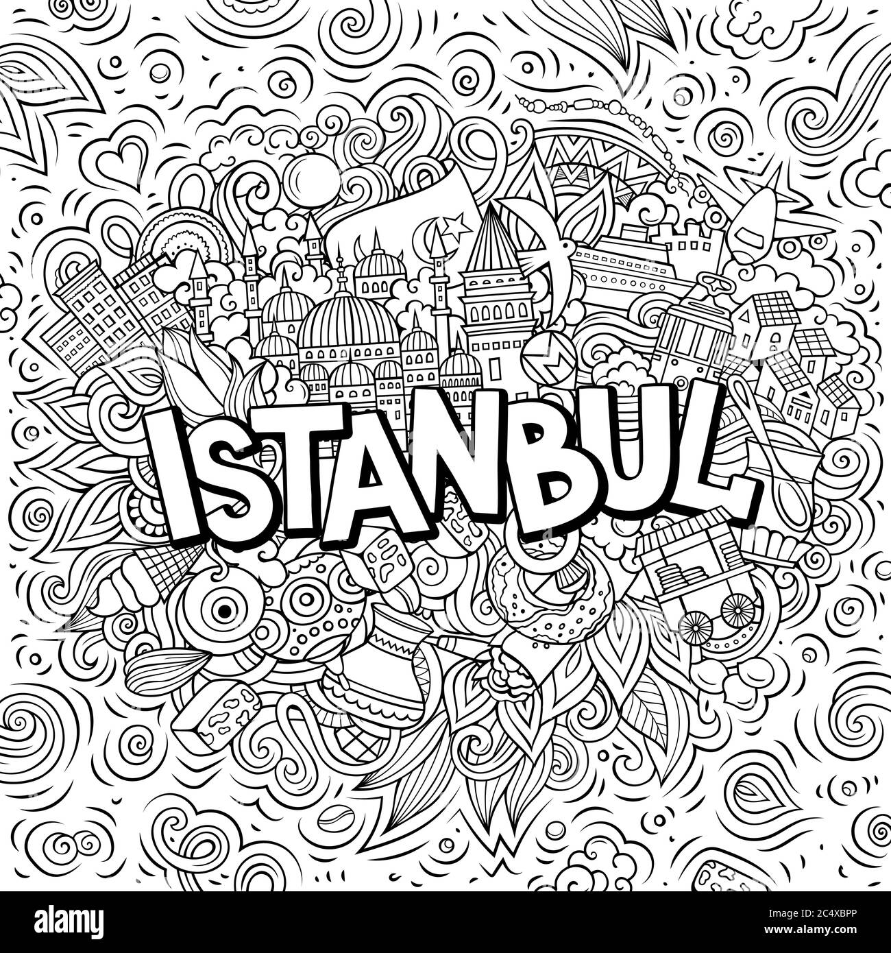Istanbul handgezeichnete Cartoon-Kritzeleien Illustration. Witziges Reisedesign. Stock Vektor