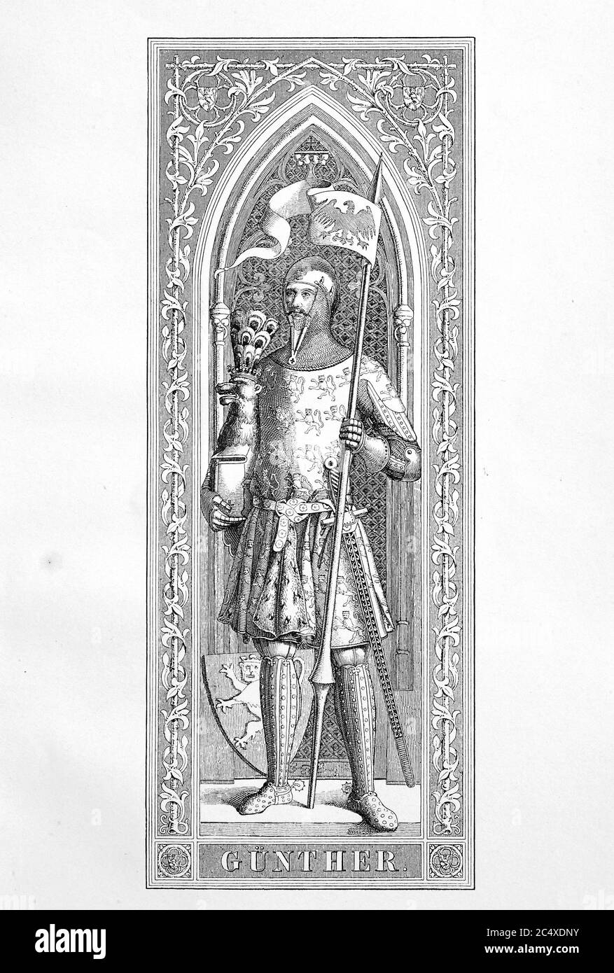 Günther XXI, Graf von Schwarzburg-Blankenburg (* 1304, † 14. Juni 1349) war ein deutscher Adliger, der 1349 gegen König Karl IV. Aus dem Hause Luxemburg als Gegenkönig errichtet hatte. / Günther XXI., Graf von Schwarzburg-Blankenburg (* 1304; † 14. Juni 1349) war ein deutscher Adliger, der sich im Jahr 1349 gegen König Karl IV. Aus dem Haus Luxemburg als Gegenkönig aufstellen liess, historisch, digital verbesserte Reproduktion eines Originals aus dem 19. Jahrhundert / digitale Reproduktion einer Originalvorlage aus dem 19ten Jahrhundert. Jahrhundert Stockfoto