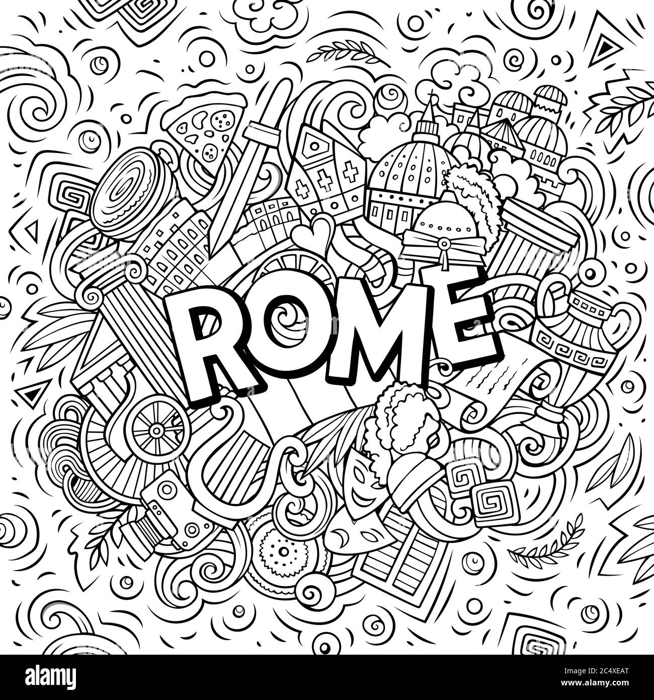 Rom handgezeichnete Cartoon-Kritzeleien Illustration. Witziges Reisedesign. Stock Vektor