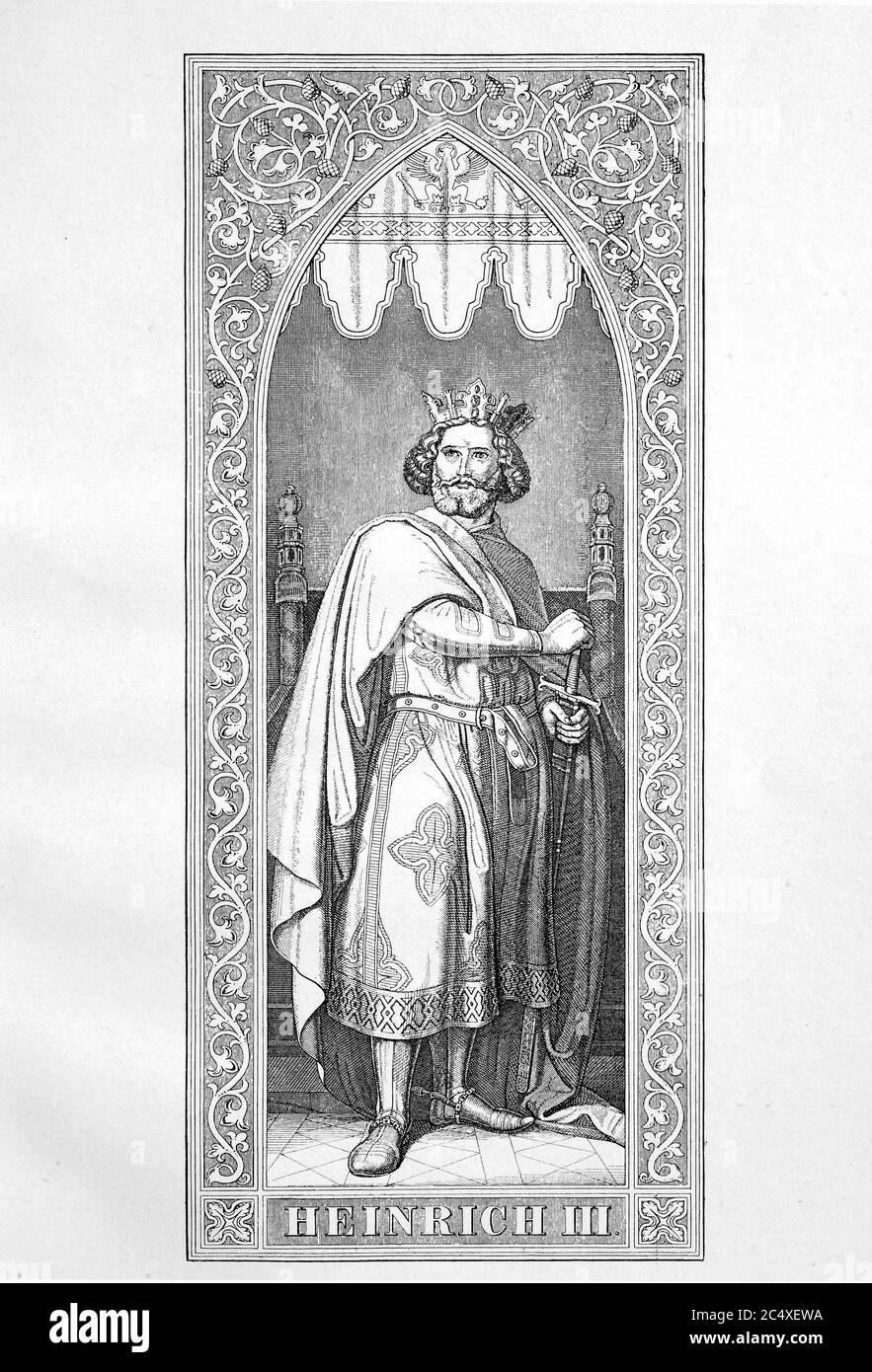 Henry III (* 28. Oktober 1016; † 5. Oktober 1056) stammte aus der Familie Salians von 1039 bis zu seinem Tod 1056 König und seit 1046 Kaiser im Heiligen Römischen Reich / Heinrich III (* 28. Oktober 1016; † 5. Oktober 1056) aus der Familie der Salier war von 1039 bis zu seinem Tod 1056 König und seit 1046 Kaiser im römisch-deutschen Reich, historisch, digital verbesserte Reproduktion eines Originals aus dem 19. Jahrhundert / digitale Reproduktion einer Originalvorlage aus dem 19ten Jahrhundert. Jahrhundert Stockfoto