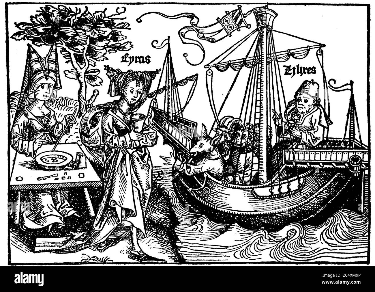 Ulysses and Circe, in Hartmann Schedel Liber Cronicarum, 1493 / Ulysses and Circe, aus Hartmann Schedels Liber Cronicarum, 1493 Stockfoto