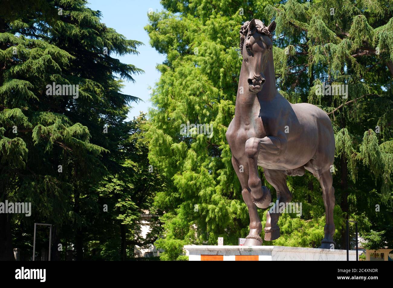 Italien, Lombardei, Mailand, San Siro Hippodrom, Bronze Reitstatue Zeichnungen von Leonardo da Vinci Künstler Stockfoto