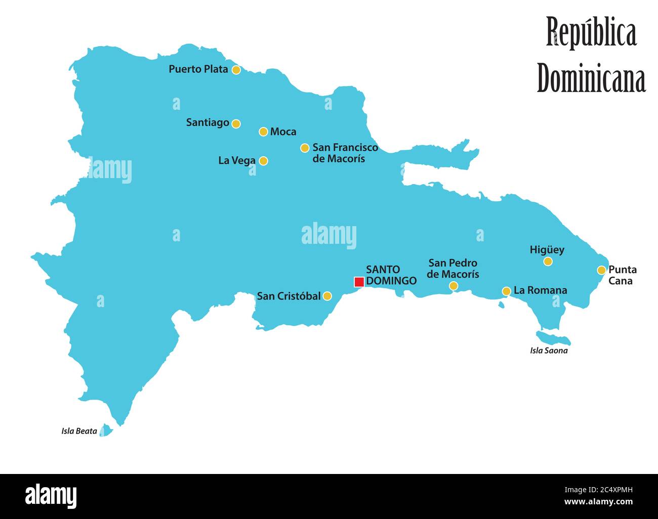 Vektorkarte der Dominikanischen Republik mit den wichtigsten Städten Stock Vektor