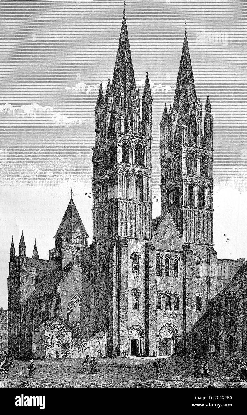 Kathedrale St. Etienne in Caen, die ehemalige Benediktinerabtei mit der Klosterkirche Saint-Étienne wurde von Wilhelm dem Eroberer in Caen gegründet, erbaut ab 1060, Frankreich / Kathedrale St. Etienne in Caen, die ehemalige Benediktinerabtei mit der Klosterkirche Saint-Étienne wurde von Wilhelm dem Eroberer in Caen gestiftet, ab 1060 errichtet, Frankreich Stockfoto