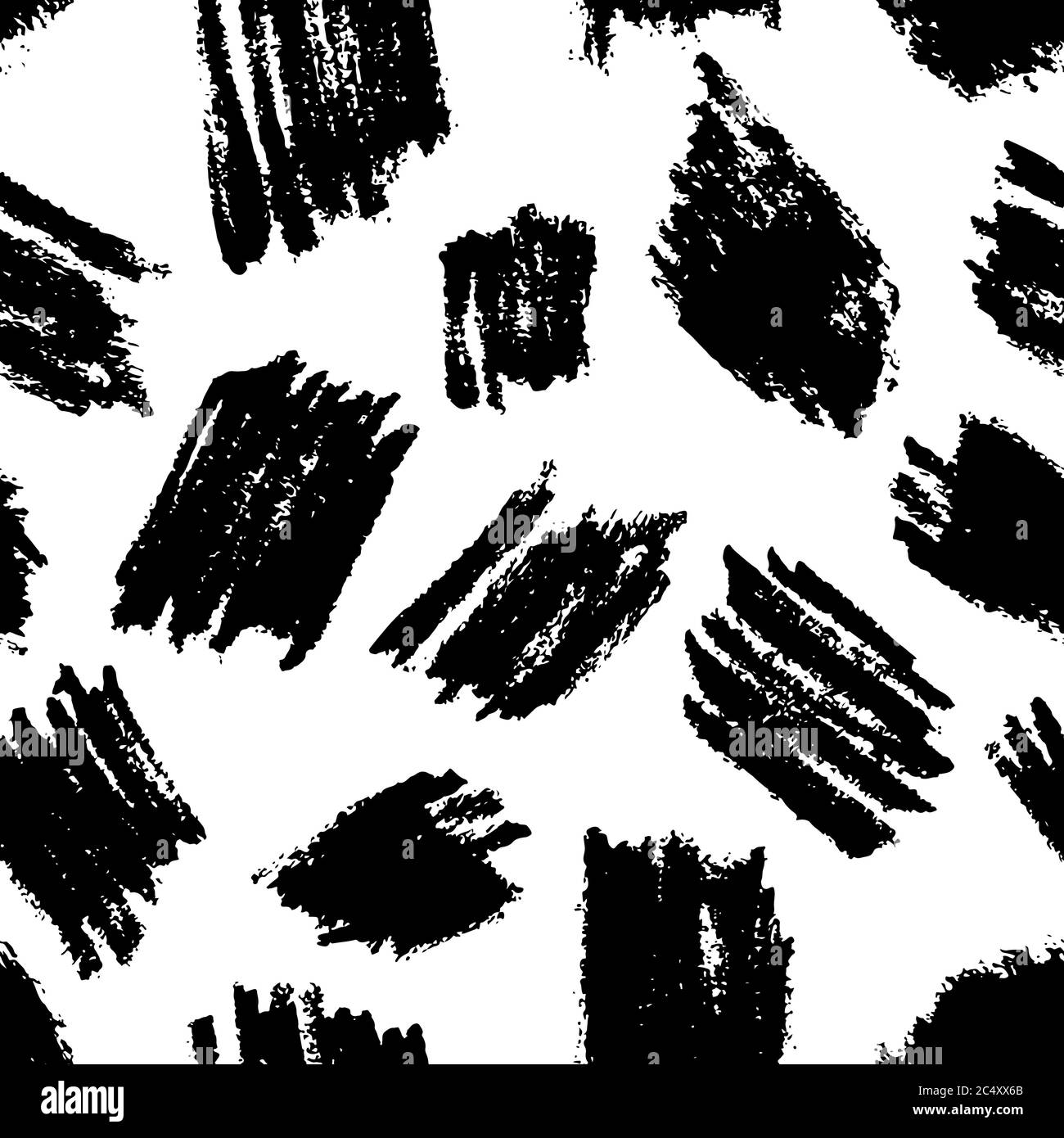 Abstrakte Aquarell Pinselstriche, Flecken, Flecken, Vektor schwarz weiß nahtlose Muster. Dry Brush Art Tinte Textur Hintergrund. Handgezeichnetes Stoffdesign, Stock Vektor