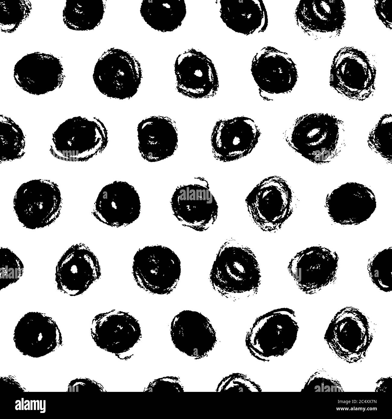 Abstrakt Aquarell Polka Punkt Grunge Hintergrund. Vektor schwarz weiß nahtlose Muster. Dry Brush Art Tinte Textur. Handgezeichnetes Stoff-Design, Verpackung pa Stock Vektor