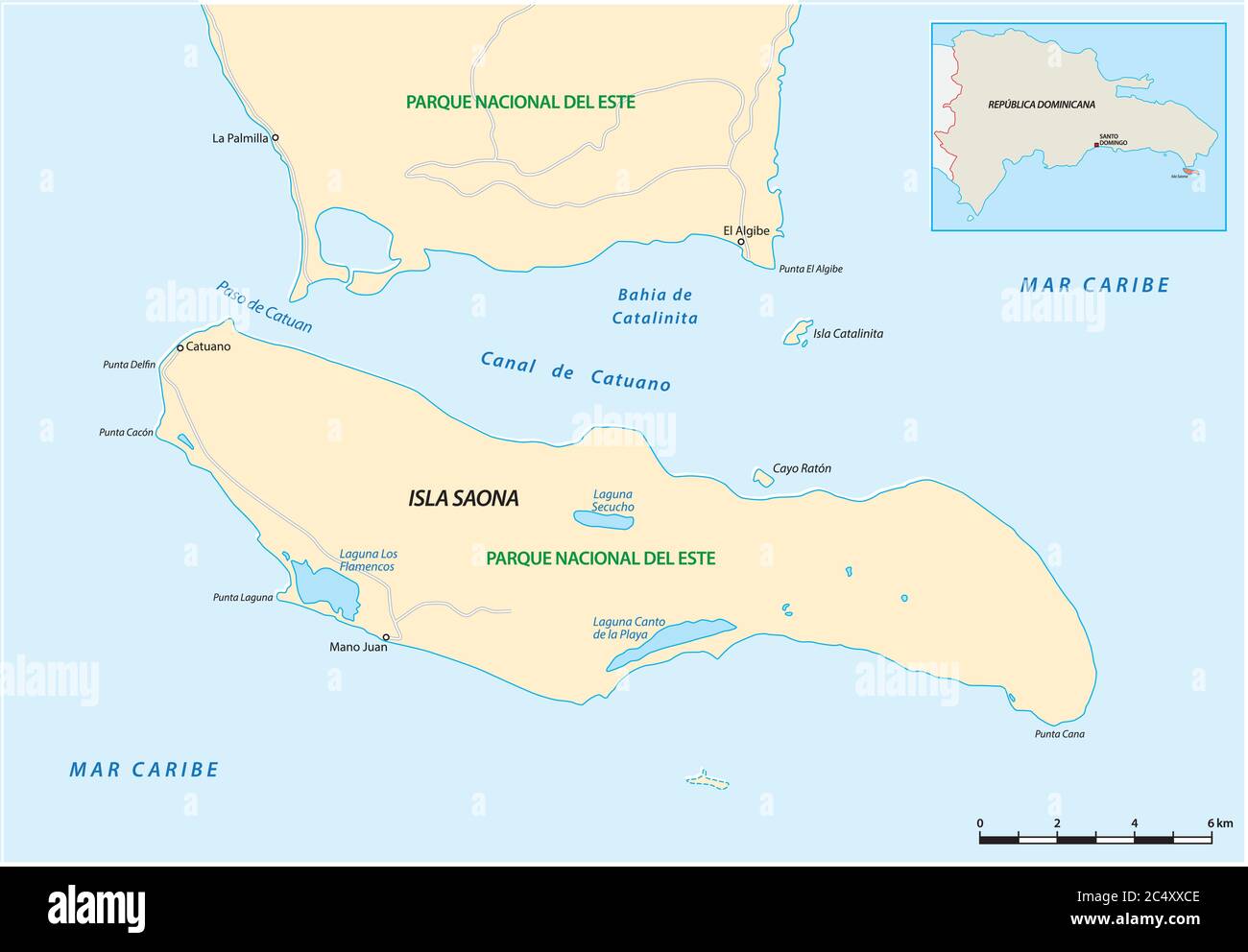 Vektorkarte der Insel Saona, die zur Dominikanischen Republik gehört Stock Vektor