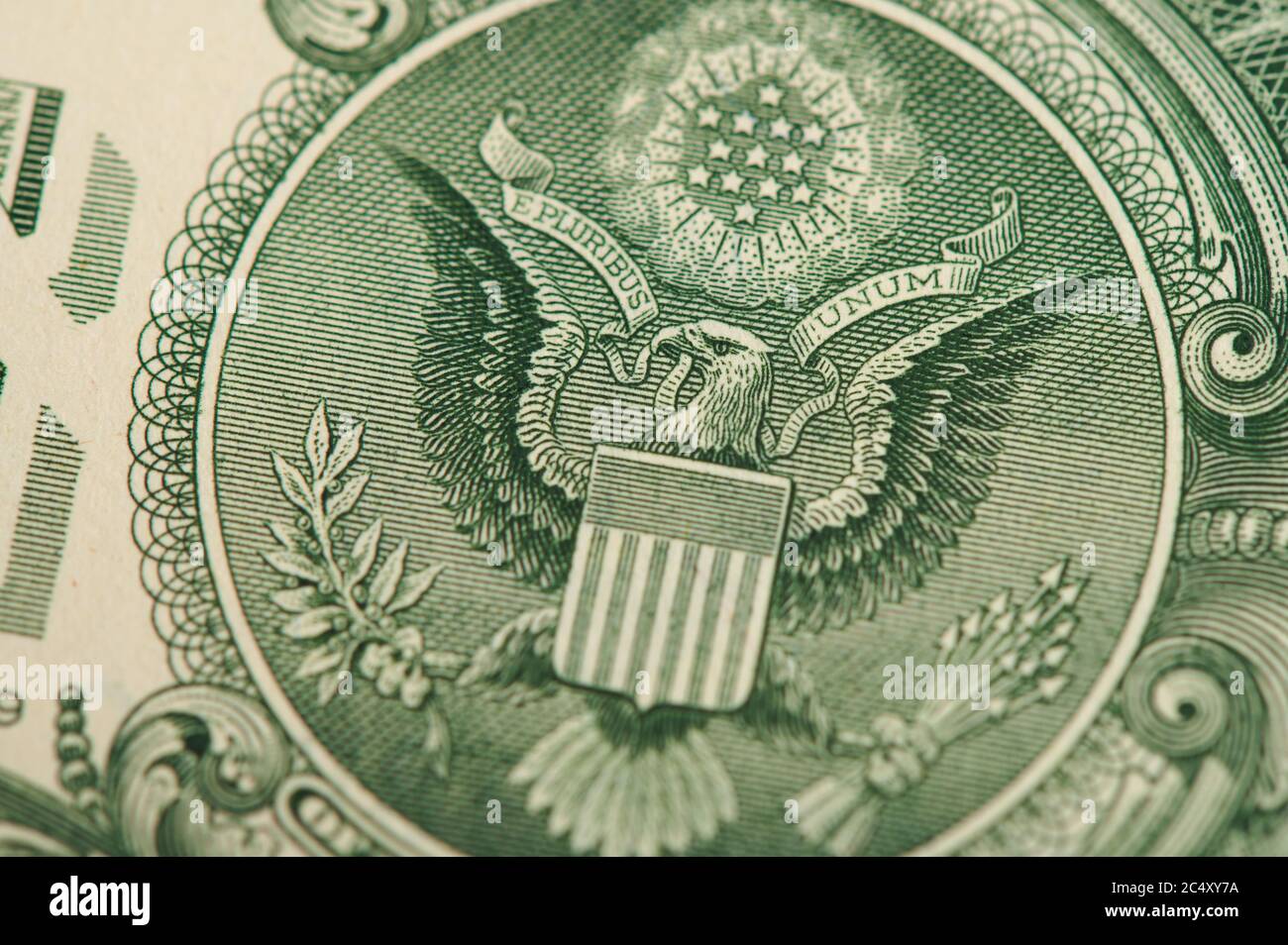Amerikanische Papierwährung. US-Dollar-Details. Makroaufnahme Stockfoto
