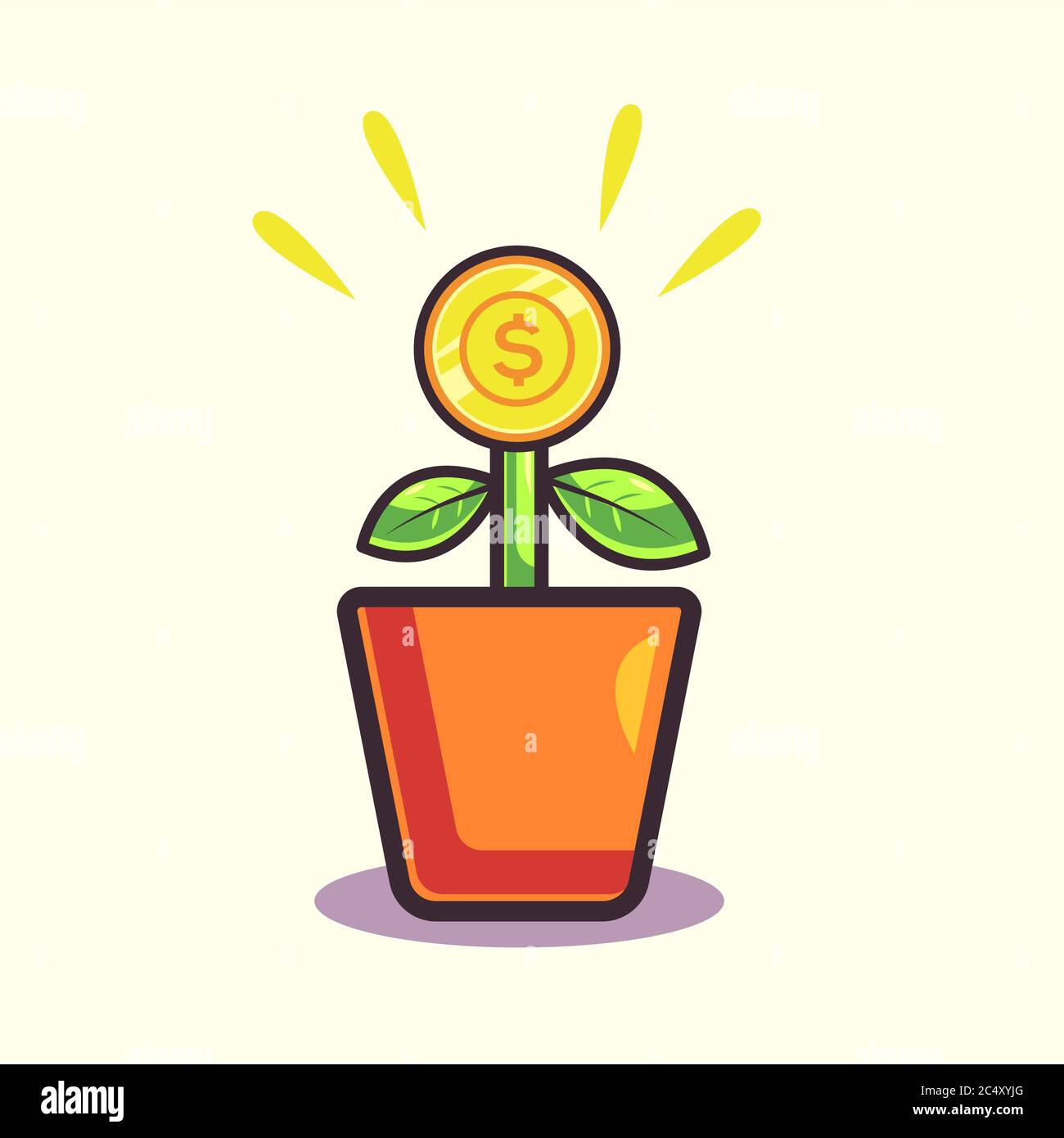 Geldanlage. Gold Münze Geld Cartoon Vektor-Symbol Illustration. Animal And Business Icon Concept Isolierter Premium-Vektor. Flacher Cartoon-Stil Stock Vektor