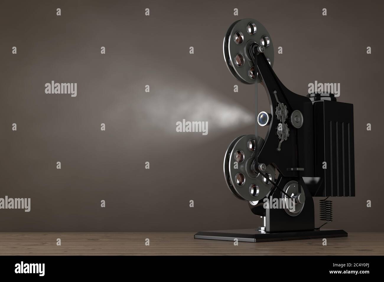 Retro Film Cinema Projektor auf einem Holztisch. 3d-Rendering Stockfoto