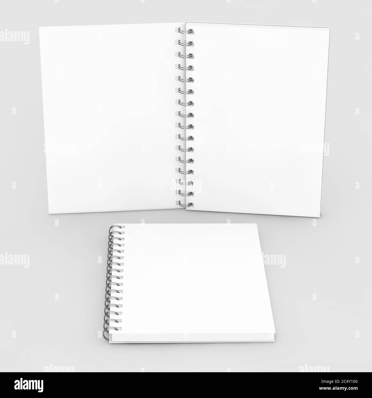 Leeres Spiral Notizbuch Mockup auf weißem Hintergrund. 3d-Rendering Stockfoto