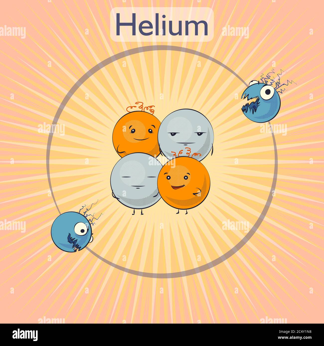 Cartoon Helium Atom, Vektor-Illustration Stock Vektor