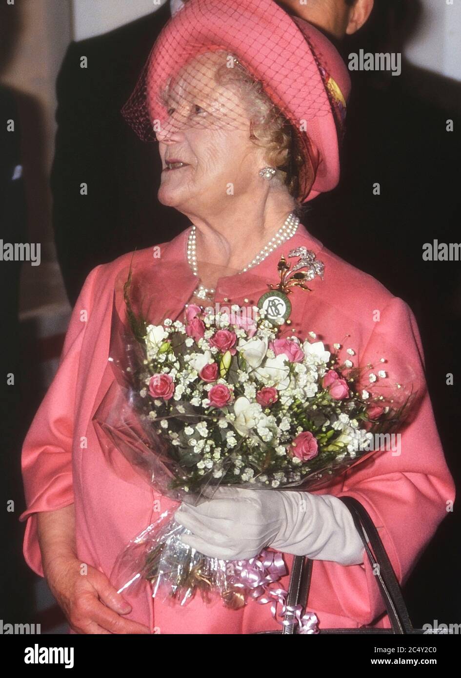 HM Queen Elizabeth die Königin Mutter auf der Royal Smithfield Show, London, England, Großbritannien. 1989. Stockfoto