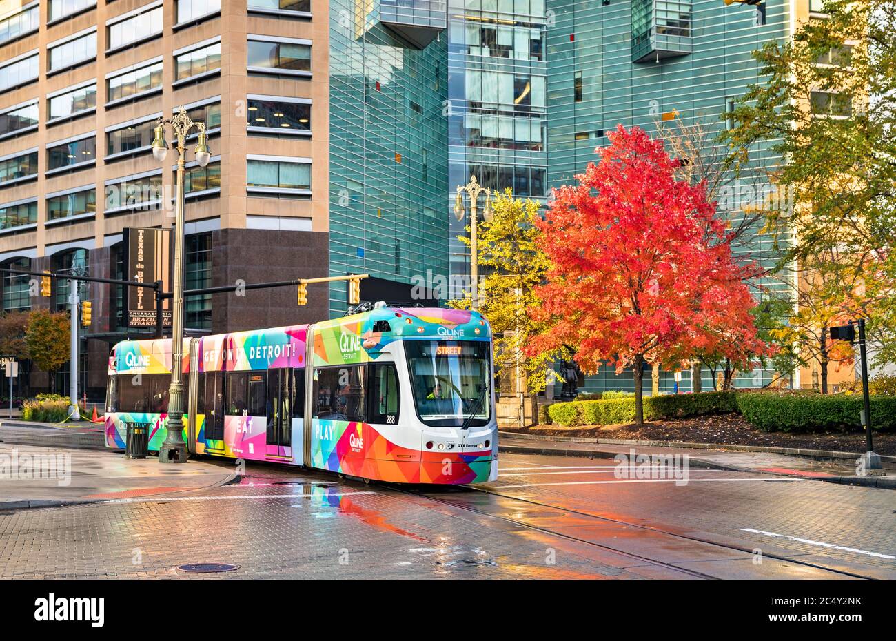 Stadtbahn in Downtown Detroit, USA Stockfoto