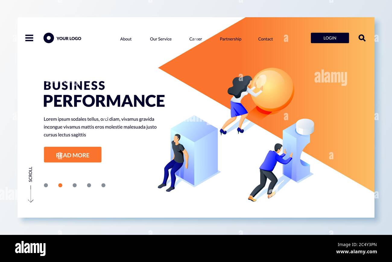 Geschäftsleistung, Führungsrennen, Karriere- und Strategiekonzept. Männer und Frauen Charaktere. Team-Wettbewerb, Menschen bewegen geometrische Formen nach vorne Stock Vektor