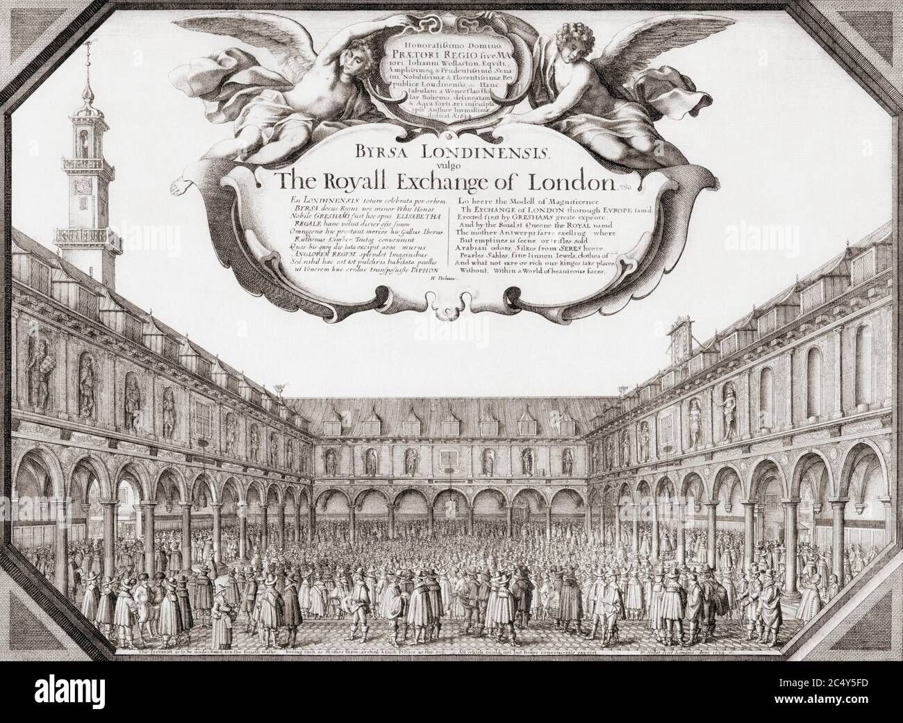 Die Royal Exchange of London in der Mitte des 17. Jahrhunderts. Nach einer Radierung von Wenzel Hollar vom 1644. Stockfoto