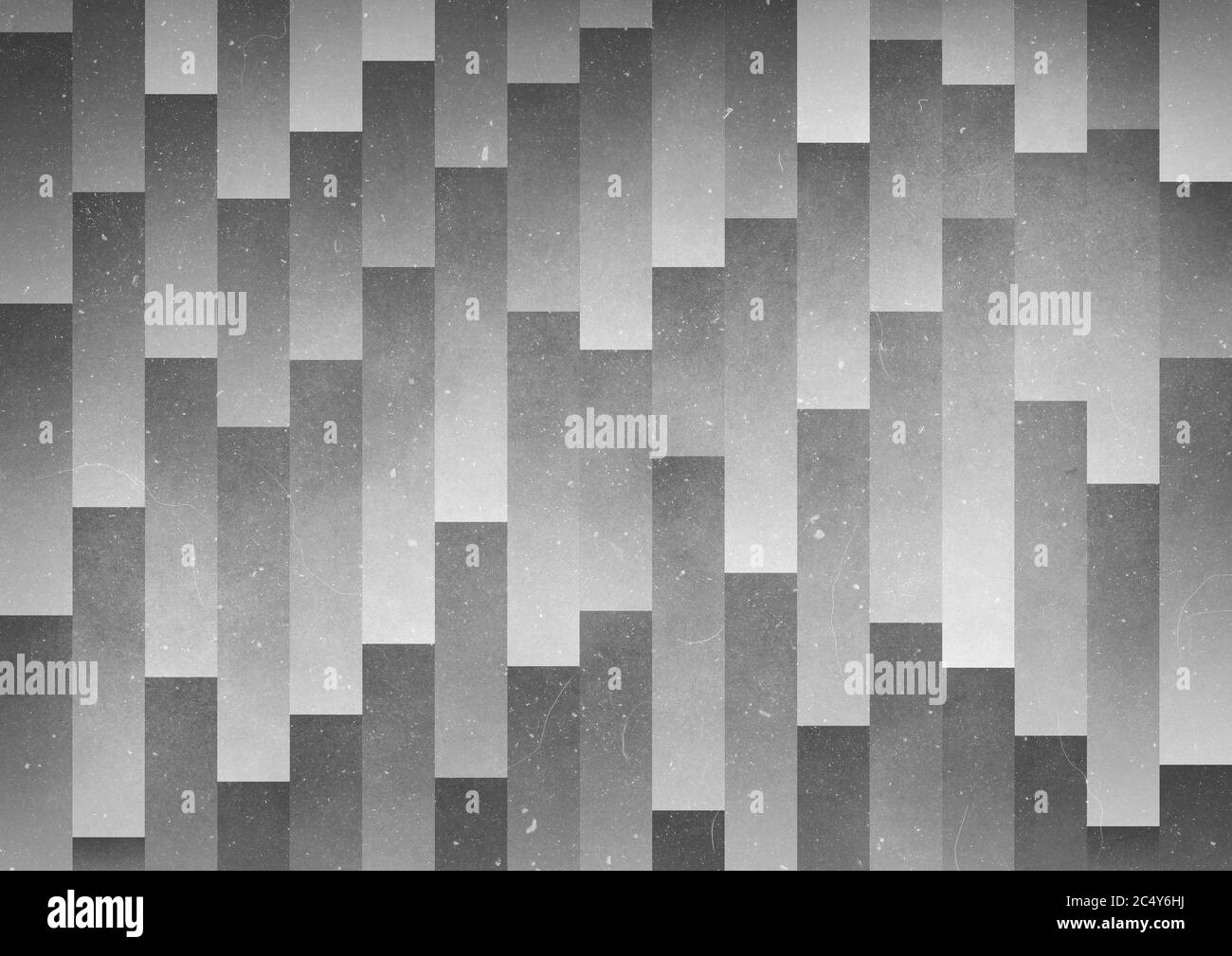 Eine schwarz-weiße geometrische Grafik Illustration von rechteckigen Säulen mit Staub und Kratzern Textur Stockfoto