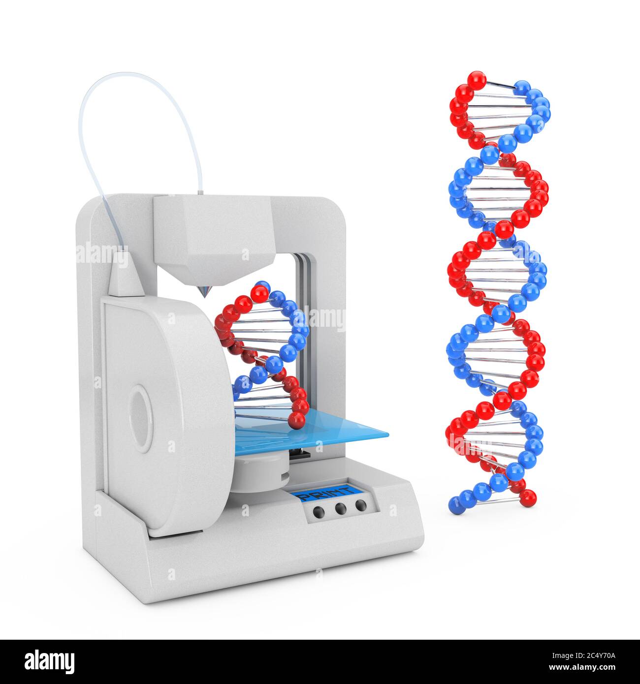 3d-Drucker Drucken Sie die neuen DNA-Moleküle auf weißem Hintergrund. 3d-Rendering Stockfoto