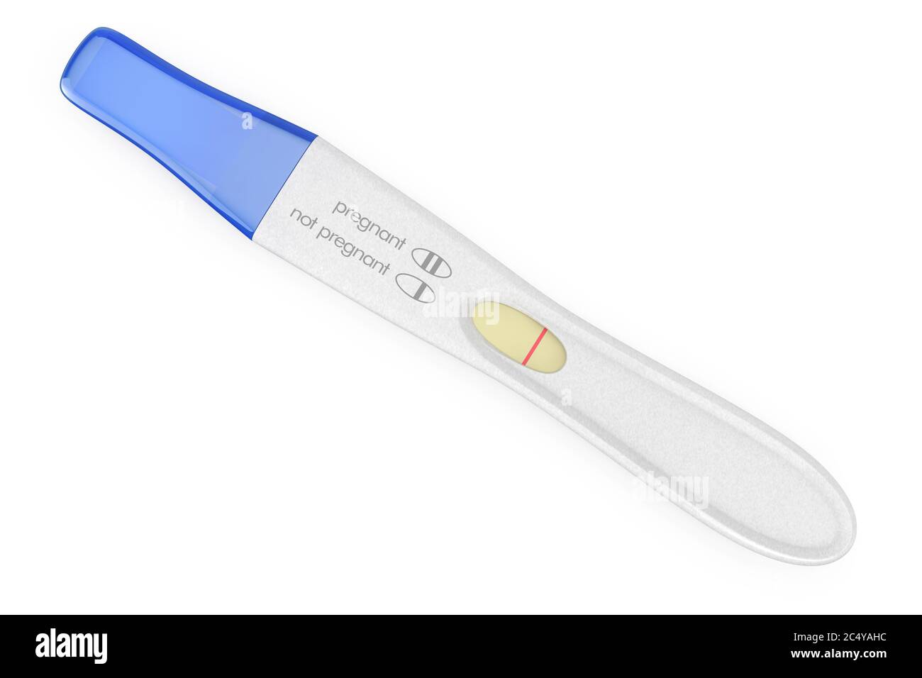 Negative Plastic Schwangerschaft Test auf weißem Hintergrund. 3d-Rendering Stockfoto