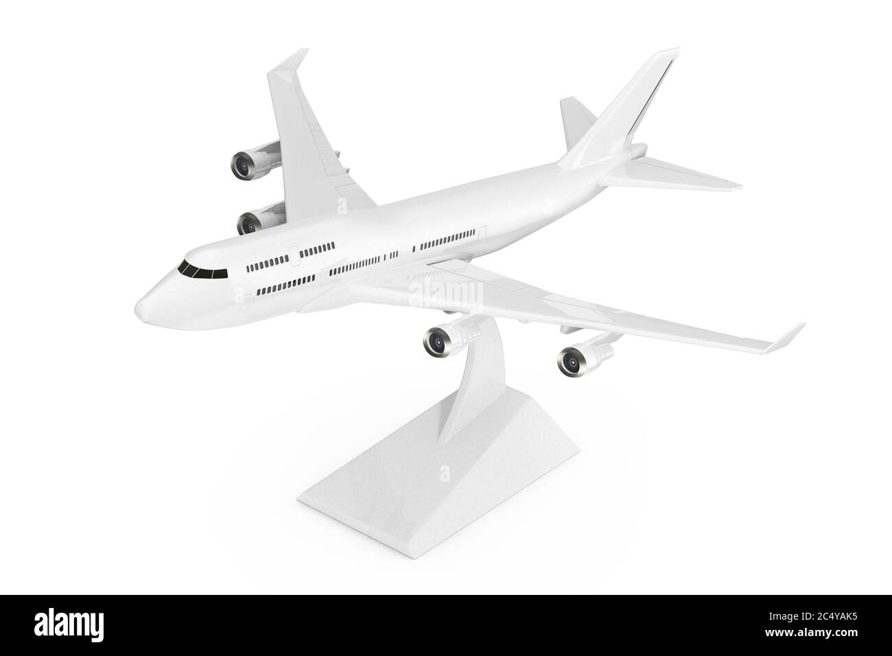 White Jet Passagierflugzeugmodell Сommercial auf weißem Hintergrund. 3d-Rendering Stockfoto