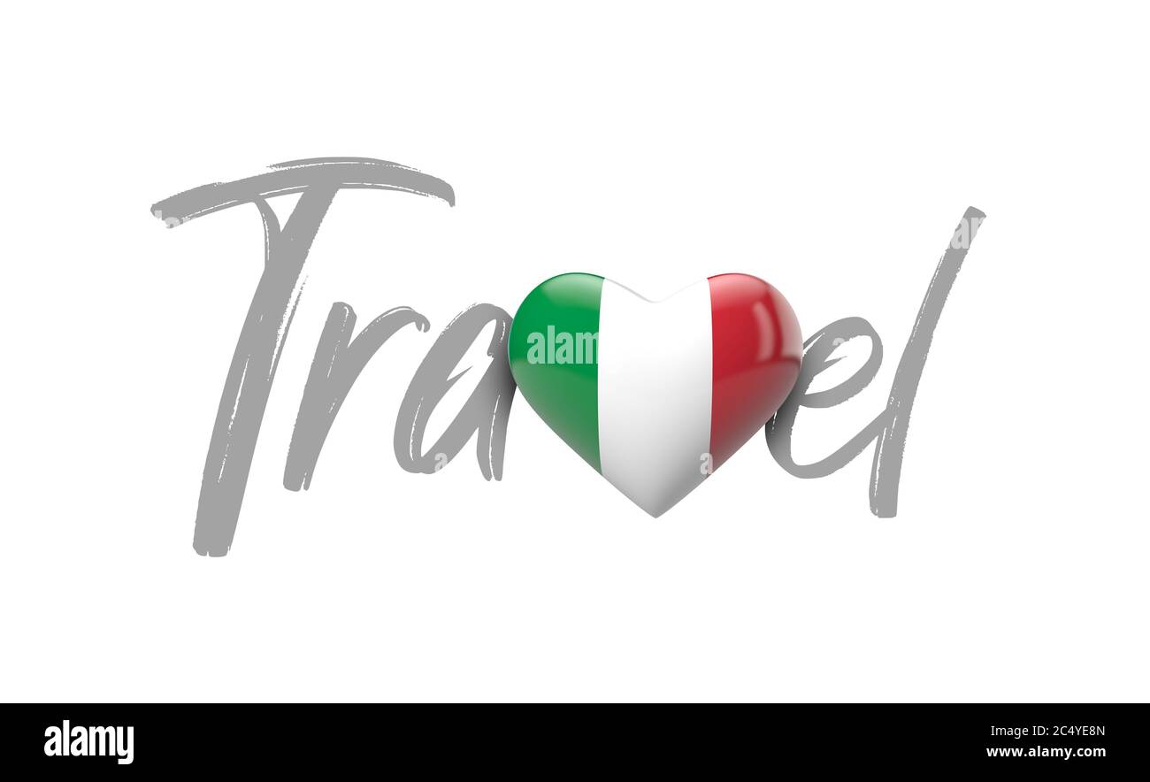 Reise Italien lieben Herz Flagge. 3D-Rendering Stockfoto