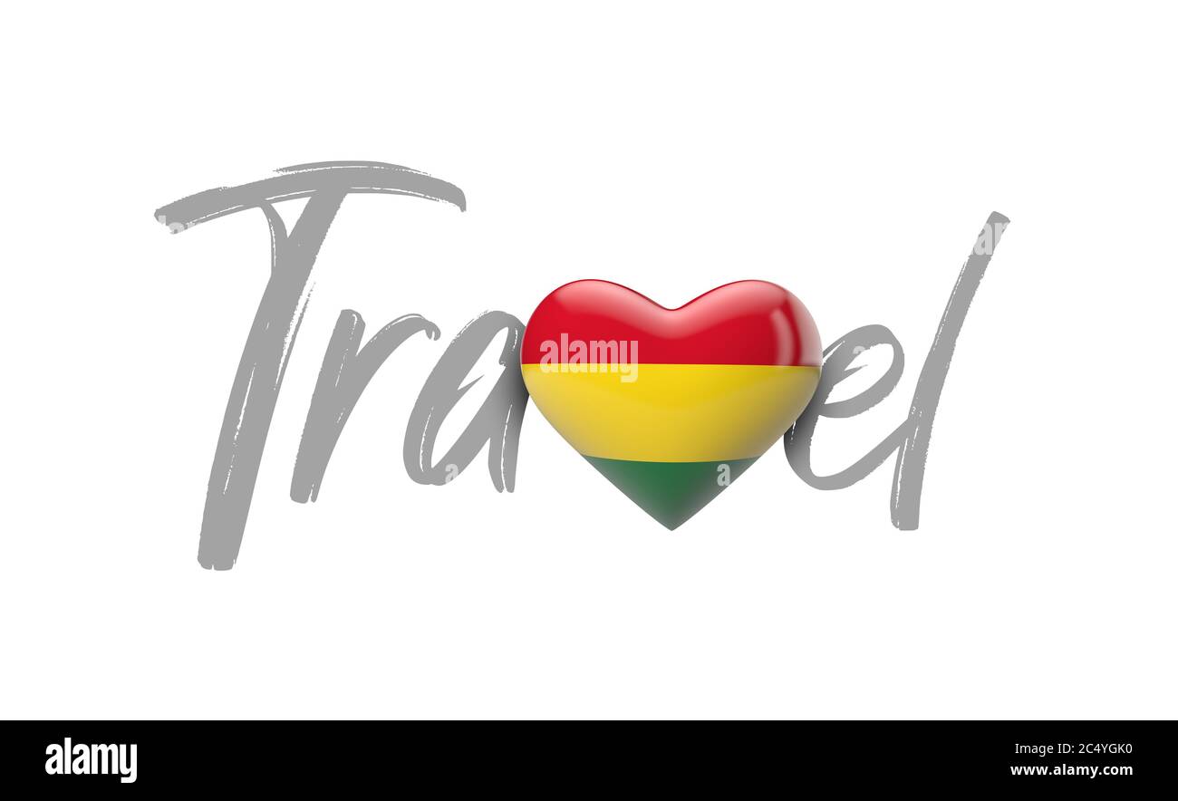Reise Bolivien Liebe Herz Flagge. 3D-Rendering Stockfoto
