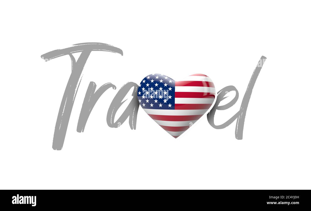 Reise USA Liebe Herz Flagge. 3D-Rendering Stockfoto