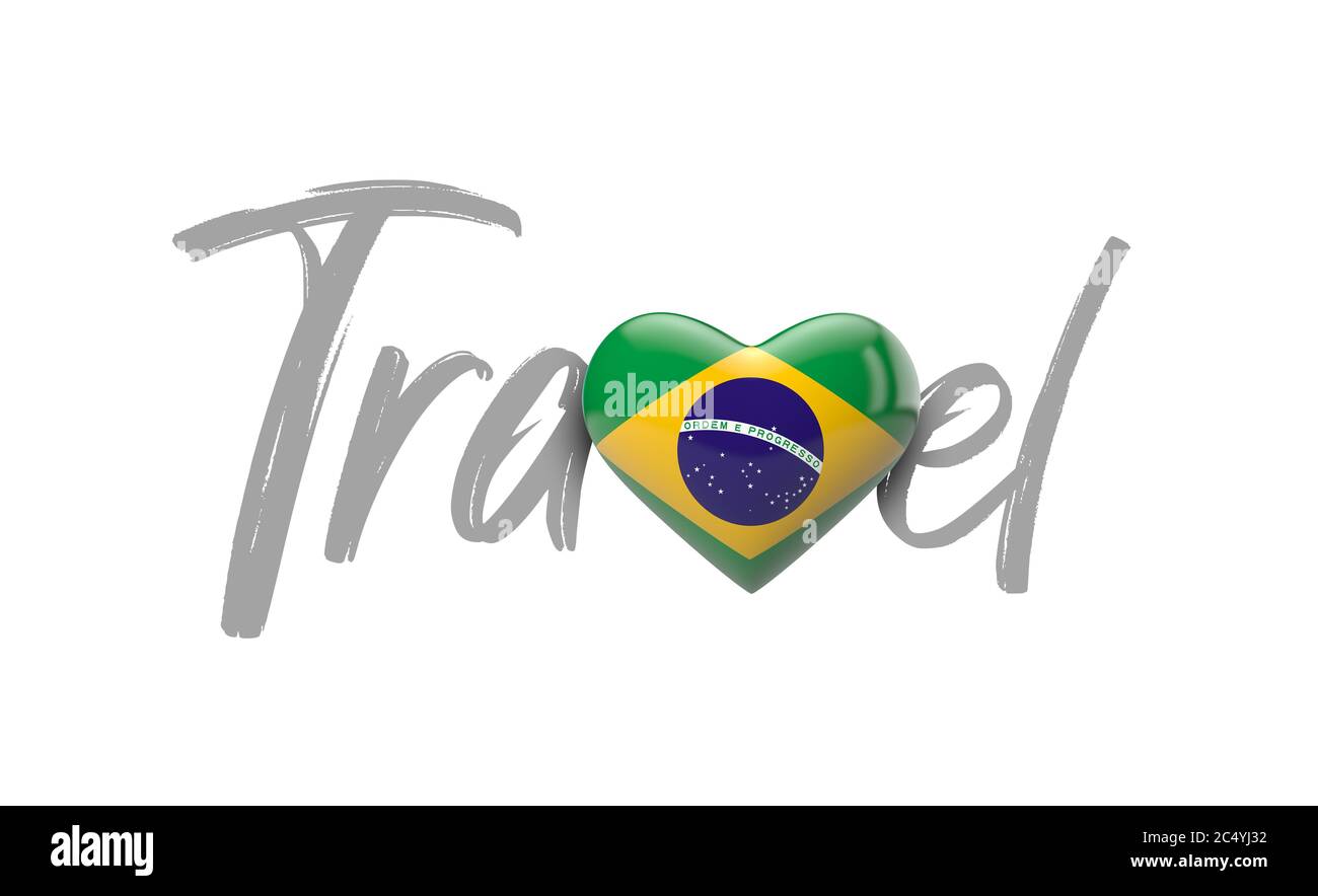 Reise Brasilien Liebe Herz Flagge. 3D-Rendering Stockfoto