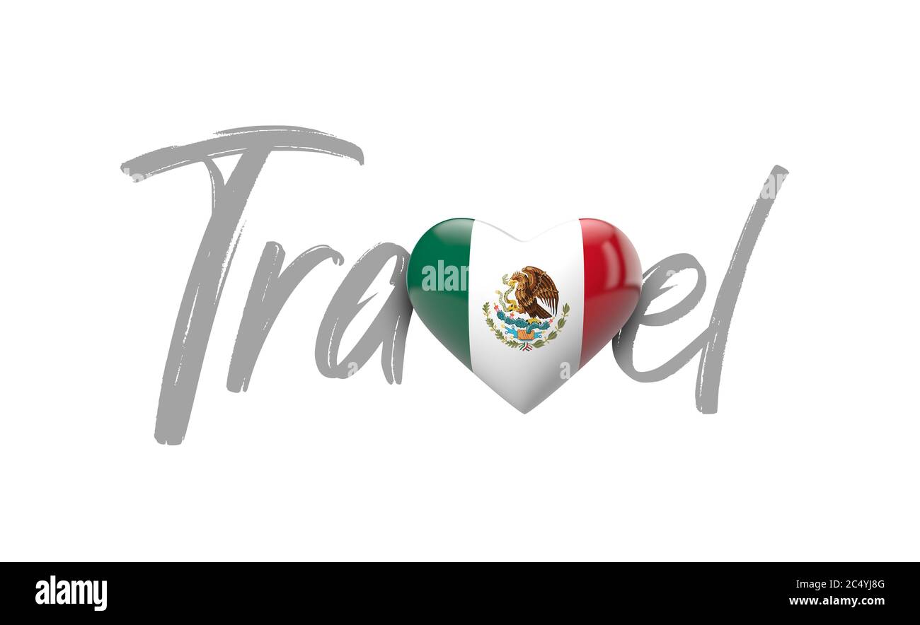 Reise Mexiko Liebe Herz Flagge. 3D-Rendering Stockfoto
