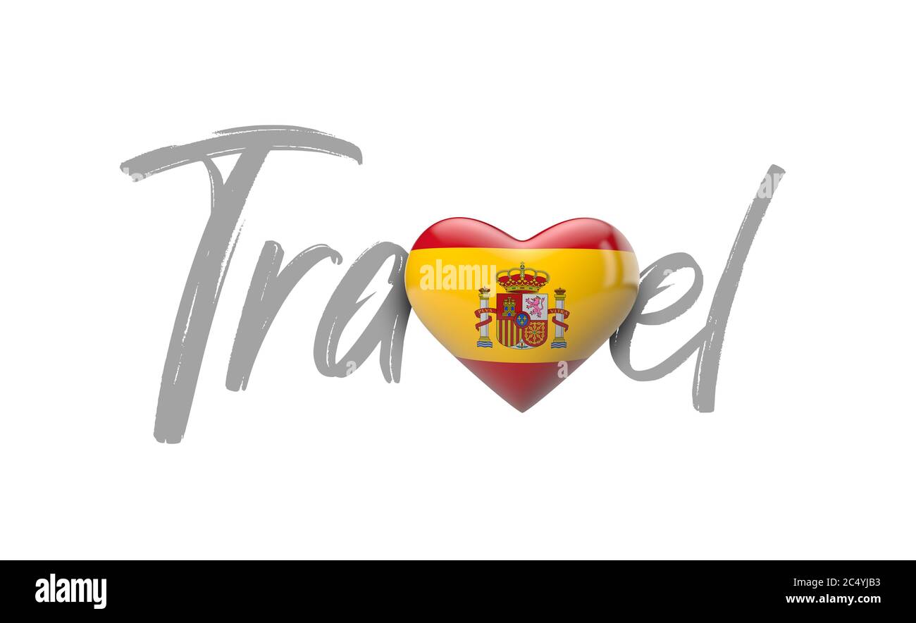 Reise Spanien Liebe Herz Flagge. 3D-Rendering Stockfoto