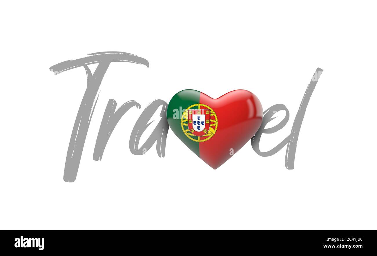 Reise Portugal Liebe Herz Flagge. 3D-Rendering Stockfoto