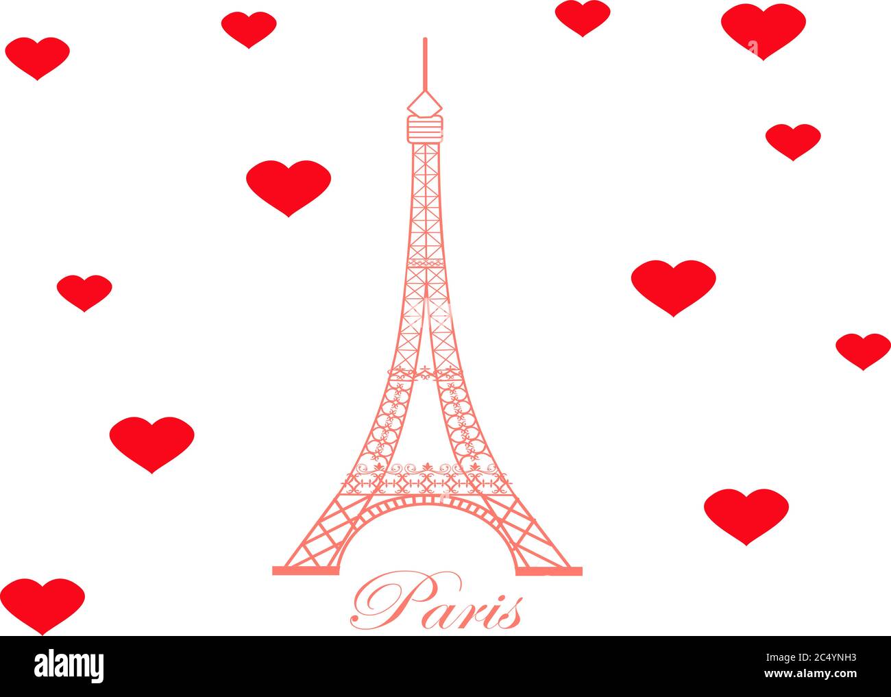 Eiffelturm mit Herzen dekoriert. Paris, Frankreich. Vektor. Stock Vektor