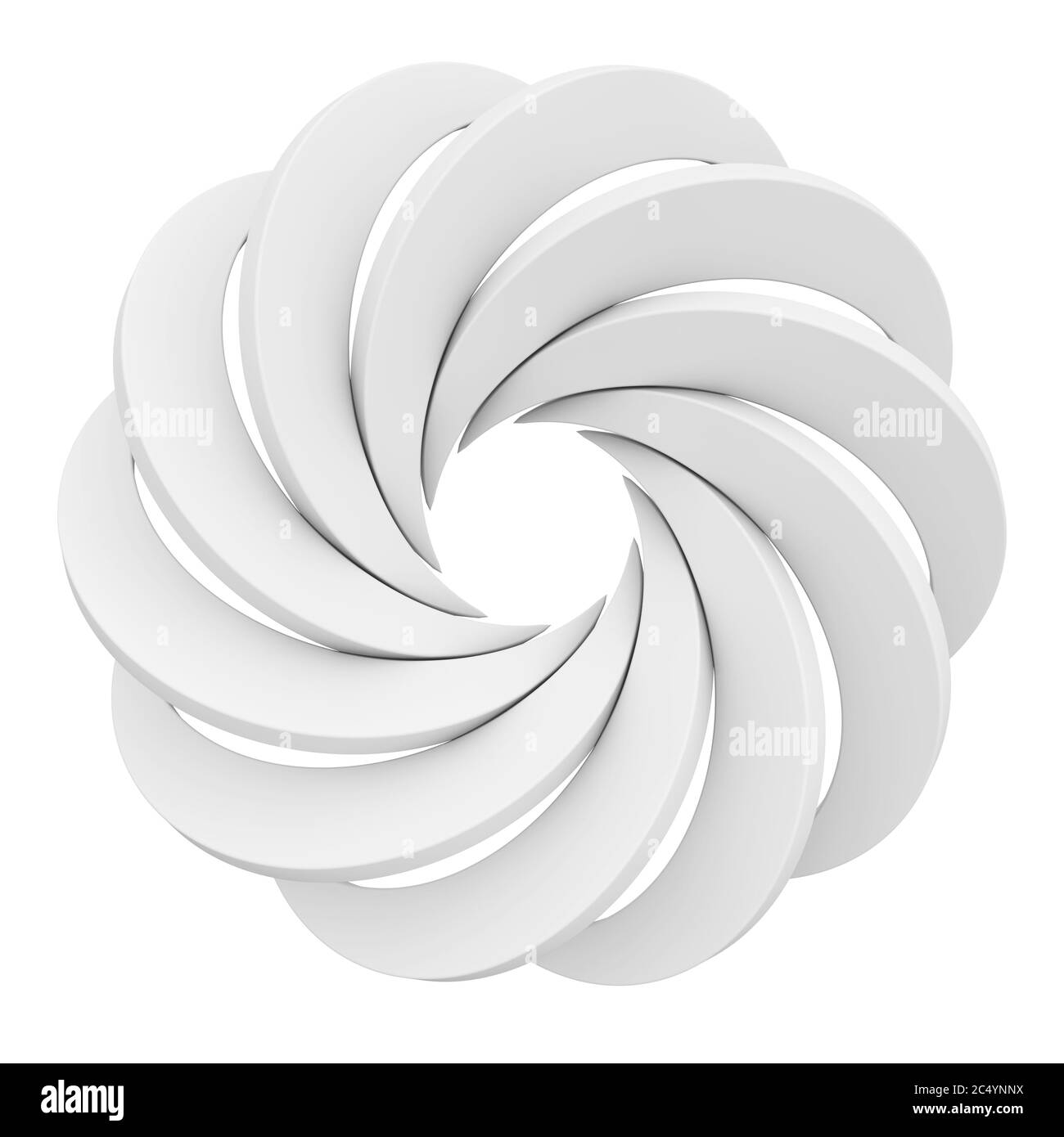Vortex White Aperture Wheel auf weißem Hintergrund. 3d-Rendering Stockfoto