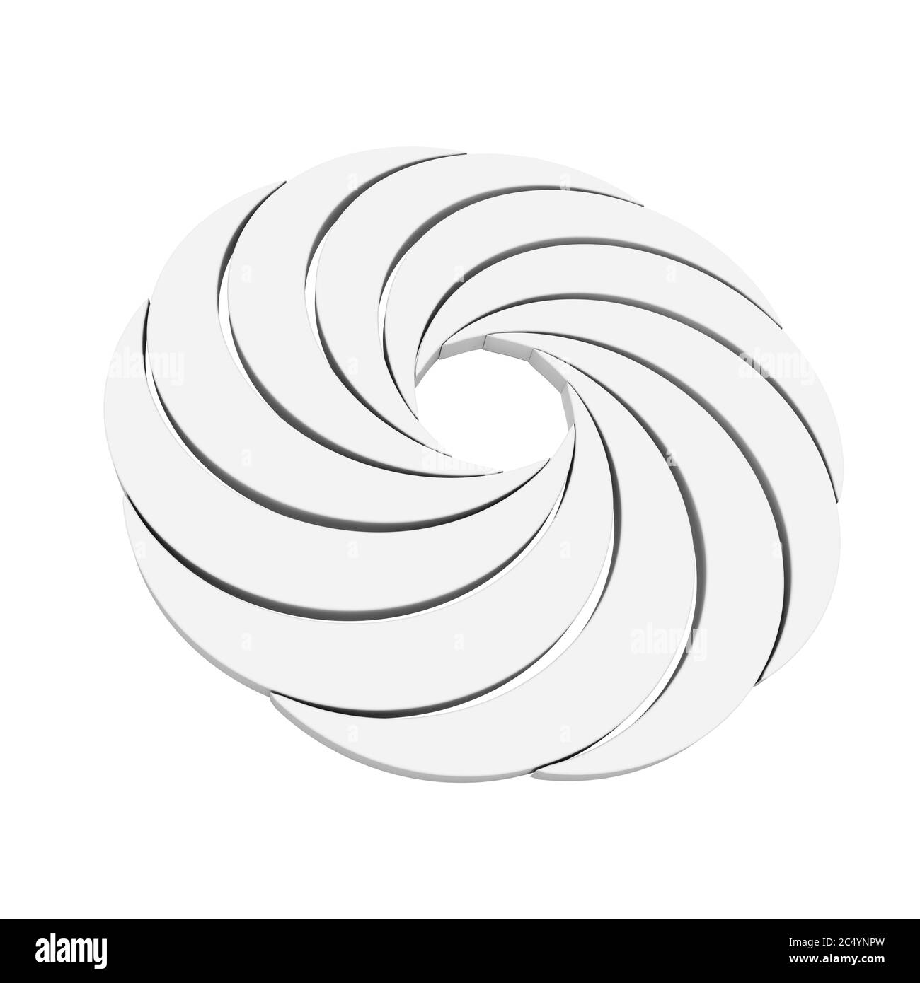 Vortex White Aperture Wheel auf weißem Hintergrund. 3d-Rendering Stockfoto